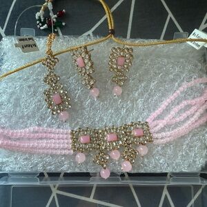 Elegant Pink and Gold Indian Jewelry Set